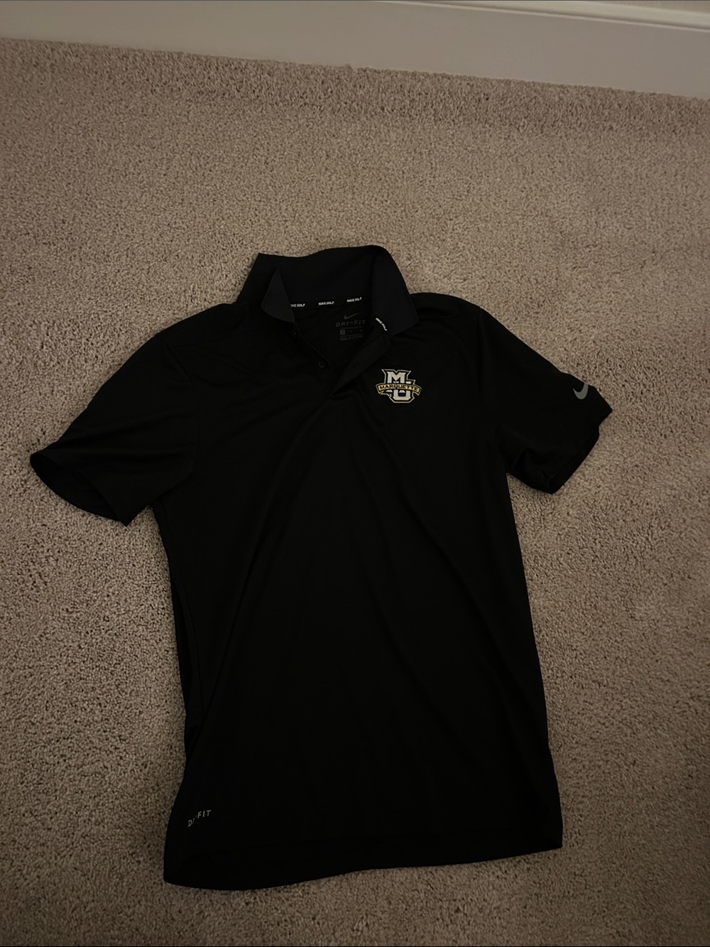 Dri-fit Nike Golf Black Polo with Embroidered Marquette Logo